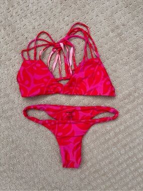 Mikoh Hot Pink & Red Strappy Two-Piece Bikini